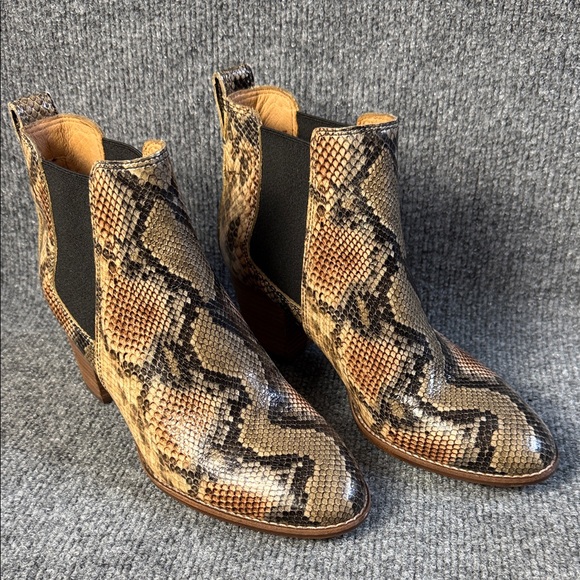 Madewell Shoes - Madewell Snake-Print Ankle Boots in Tan Taupe and Black Size 7.5